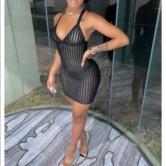 PINSTRIPE BODYCON DRESS - Picture 2 of 5